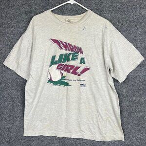 VINTAGE Champ Women's T Shirt "Throw Like a Girl" Baseball USA‎ XL